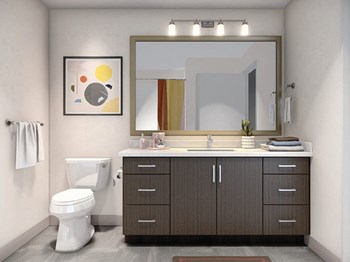 Primary bathroom at Embark Apartments in Fremont CA